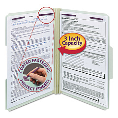 Smead Recycled Pressboard Folders with Two SafeSHIELD Coated Fasteners, 3" Expansion, 1/3-Cut Tabs, Legal Size, Gray-Green, 25/Box (19944)