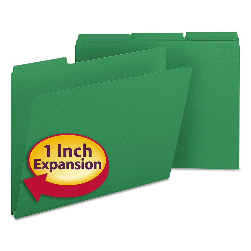 Smead Expanding Recycled Heavy Pressboard Folders, 1/3-Cut Tabs: Assorted, Letter Size, 1" Expansion, Green, 25/Box (21546)