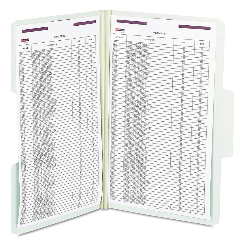 Smead SuperTab Pressboard Fastener Folders with SafeSHIELD Coated Fasteners, 2 Fasteners, Legal Size, Gray-Green Exterior, 25/Box (19981)
