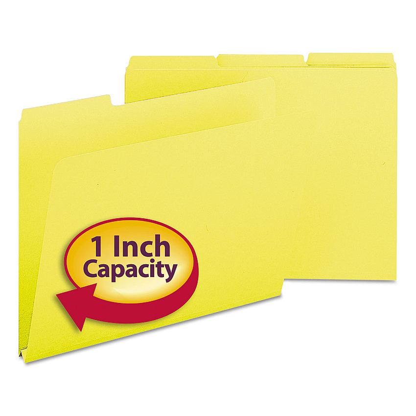 Smead Expanding Recycled Heavy Pressboard Folders, 1/3-Cut Tabs: Assorted, Letter Size, 1" Expansion, Yellow, 25/Box (21562)