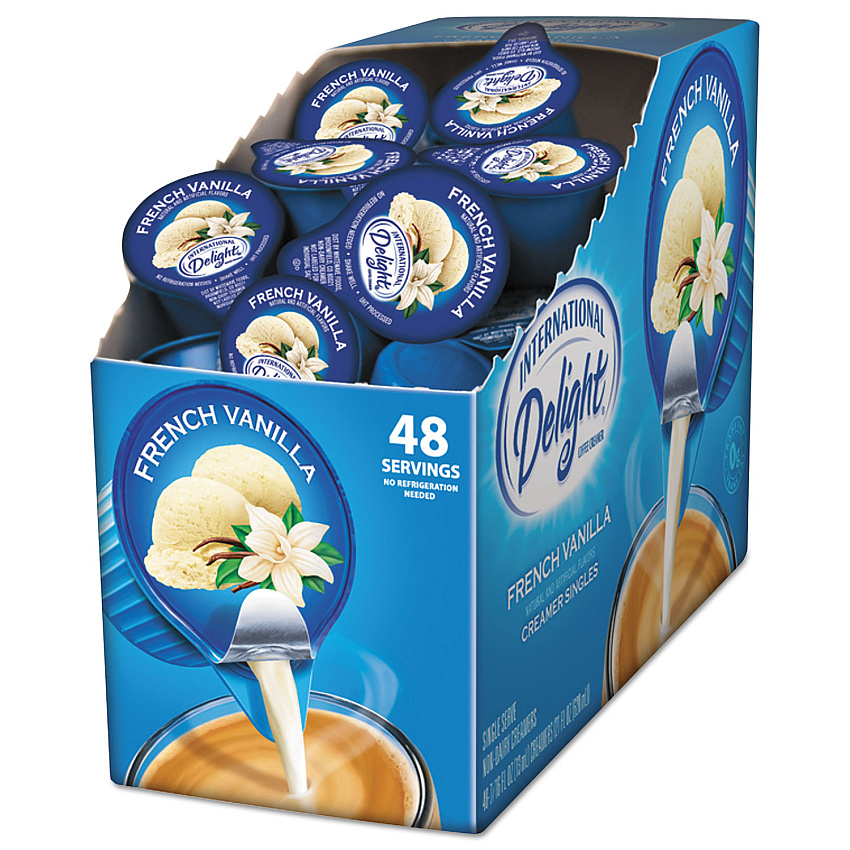 International Delight Flavored Liquid Non-Dairy Coffee Creamer, French Vanilla, 0.4375 oz Cup, 48/Box (02282)