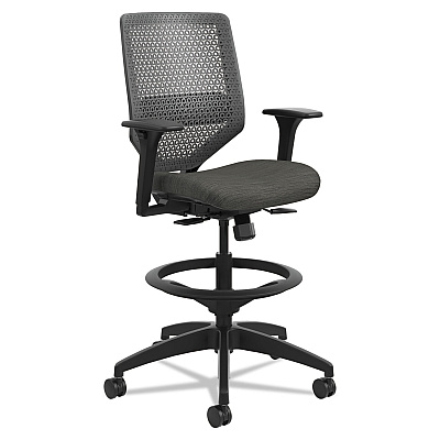HON Solve Series ReActiv Back Task Stool, Supports Up to 300 lb, 23" to 33" Seat Height, Ink Seat, Charcoal Back, Black Base (SVSR1ACLC10T)