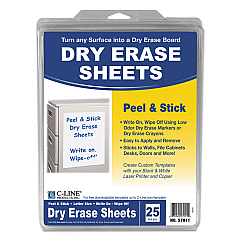 C-Line Peel and Stick Dry Erase Sheets, 8 1/2 x 11, White, 25 Sheets/Box (57911)