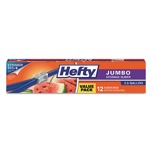 Hefty Slider Bags, 2.5 gal, 0.9 mil, 14.38" x 9", Clear, 108/Carton (R83812CT)