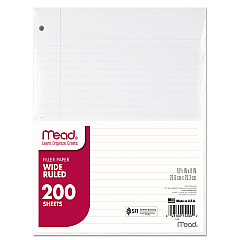 Mead Filler Paper, 3-Hole, 8 x 10.5, Wide/Legal Rule, 200/Pack (15200)
