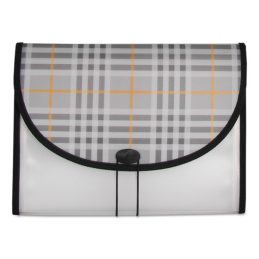 C-Line Plaid Design Expanding Files, 1.5" Expansion, 13 Sections, Cord/Hook Closure, 1/6-Cut Tabs, Letter Size, Gray Plaid (58312)