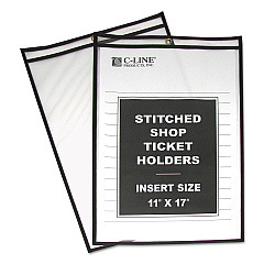 C-Line Shop Ticket Holders, Stitched, Both Sides Clear, 75", 11 x 17, 25/Box (46117)