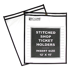 C-Line Shop Ticket Holders, Stitched, Both Sides Clear, 75", 12 x 15, 25/BX (46125)