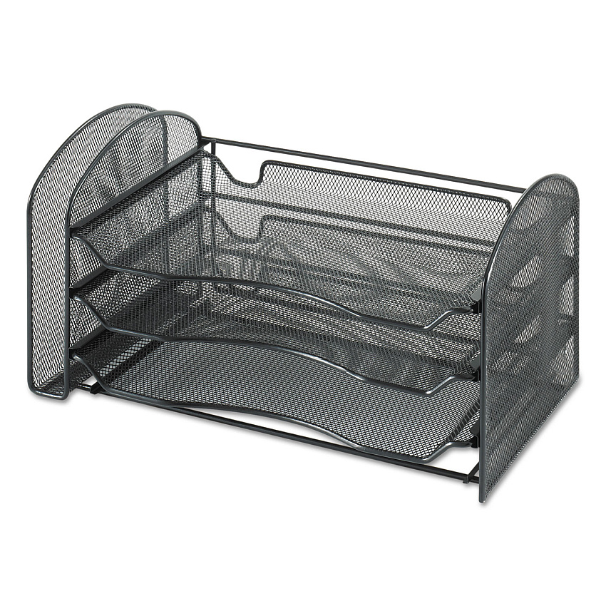 Safco Mesh Desk Organizer, 1 Vertical/3 Horizontal Sections, Steel Mesh, 16.25 x 9 x 8, Black (3265BL)
