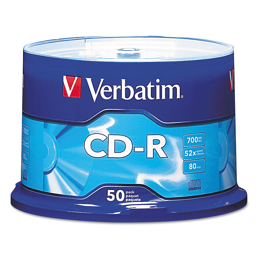 Verbatim CD-R Recordable Disc, 700 MB/80min, 52x, Spindle, Silver, 50/Pack (94691)