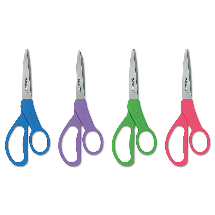 Westcott Student Scissors with Antimicrobial Protection, Pointed Tip, 7" Long, 3" Cut Length, Randomly Assorted Straight Handles (14231)