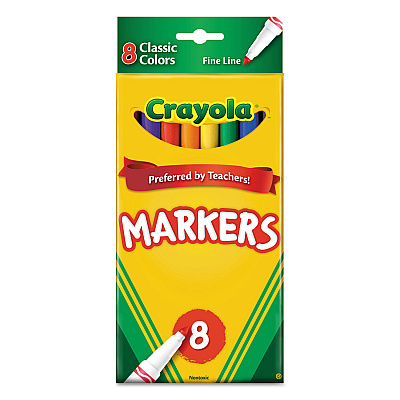 Crayola Non-Washable Marker, Fine Bullet Tip, Assorted Classic Colors, 8/Pack (587709)
