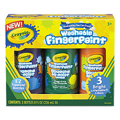 Crayola Washable Fingerpaint Pack, 3 Assorted Bright Colors, 8 oz Tube, 3/Pack (551311)