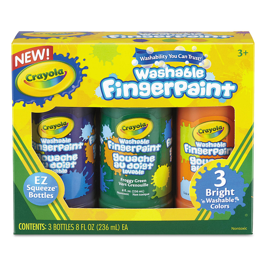 Crayola Washable Fingerpaint Pack, 3 Assorted Bright Colors, 8 oz Tube, 3/Pack (551311)