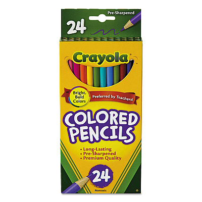 Crayola Long-Length Colored Pencil Set, 3.3 mm, 2B (#1), Assorted Lead/Barrel Colors, 24/Pack (684024)