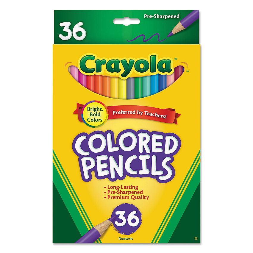 Crayola Short-Length Colored Pencil Set, 3.3 mm, 2B (#1), Assorted Lead/Barrel Colors, 36/Pack (684036)