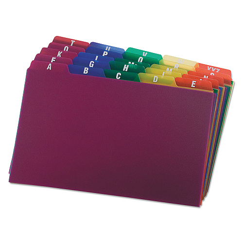 Oxford Durable Poly A-Z Card Guides, 1/5-Cut Top Tab, A to Z, 5 x 8, Assorted Colors, 25/Set (73155)