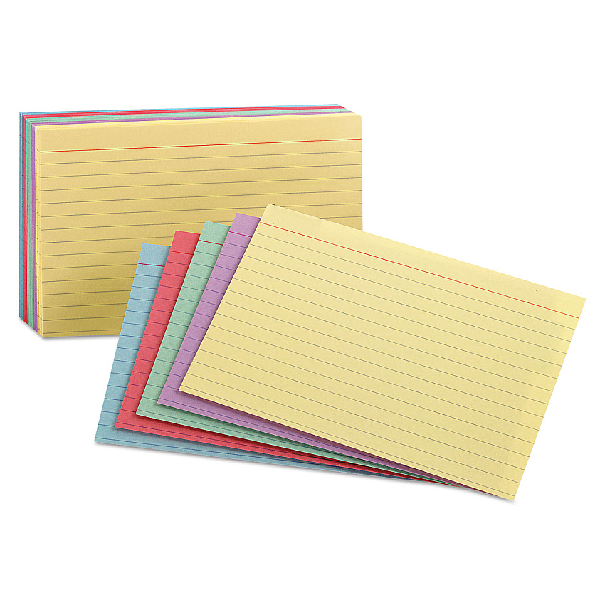 Oxford Ruled Index Cards, 3 x 5, Blue/Violet/Canary/Green/Cherry, 100/Pack (40280)