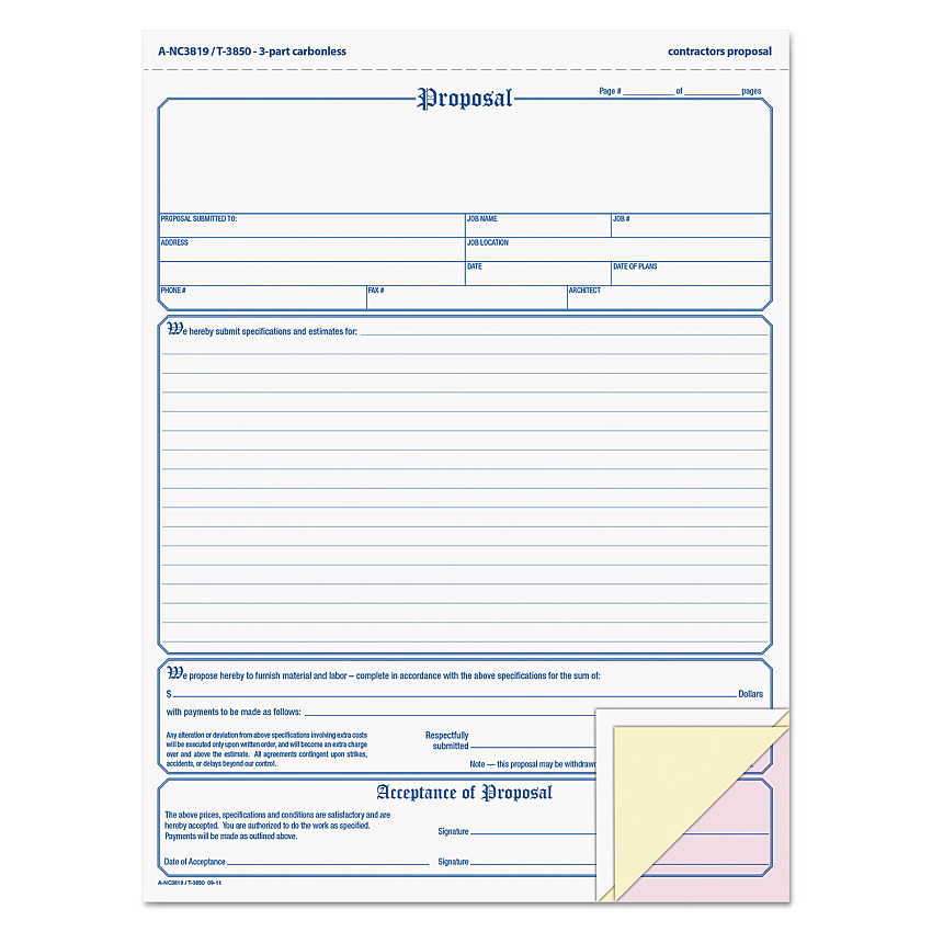 TOPS Proposal Form, Three-Part Carbonless, 8.5 x 11, 1/Page, 50 Forms (3850)