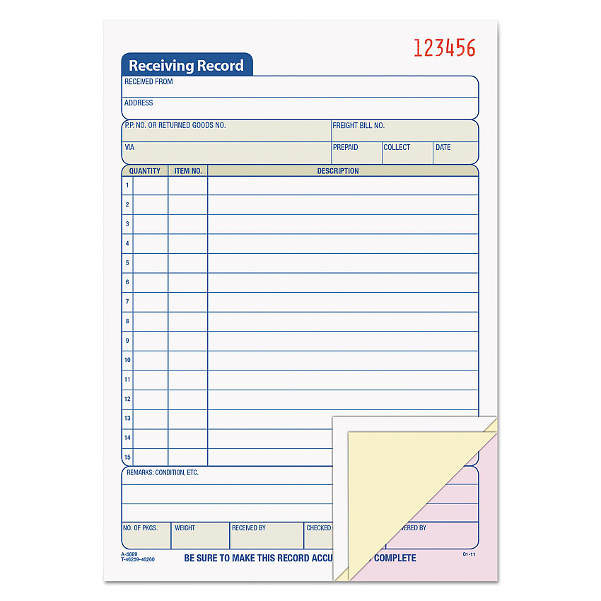 TOPS Receiving Record Book, Three-Part Carbonless, 5.56 x 7.94, 50 Forms (46260)