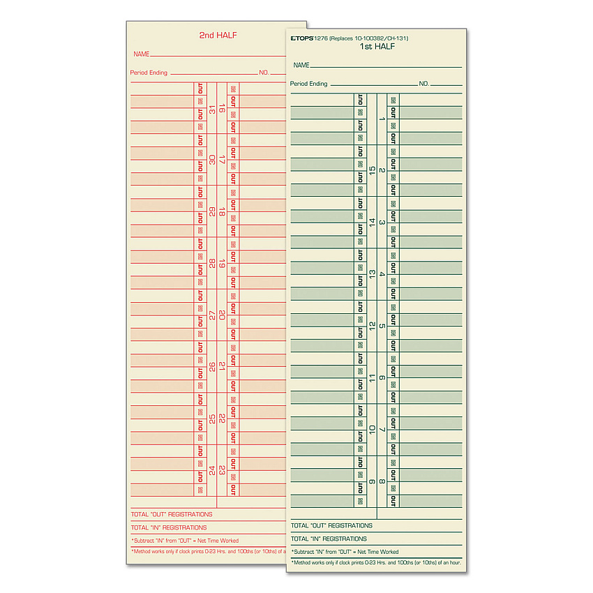 TOPS Time Clock Cards, Replacement for 10-100382/1950-9631, Two Sides, 3.5 x 10.5, 500/Box (1276)