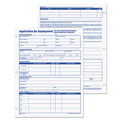 TOPS Employee Application Form, 8.38 x 11, 1/Page, 50 Forms/Pad, 2 Pads/Pack (32851)