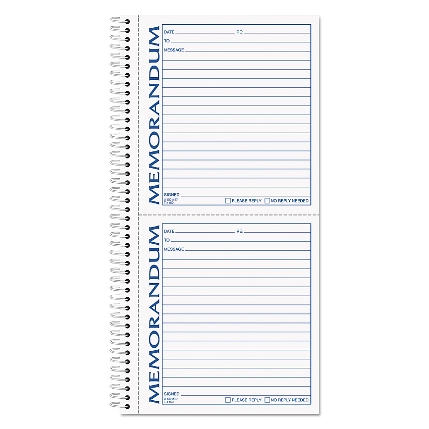TOPS Memorandum Book, Two-Part Carbonless, 5 x 5.5, 2/Page, 100 Forms (4150)