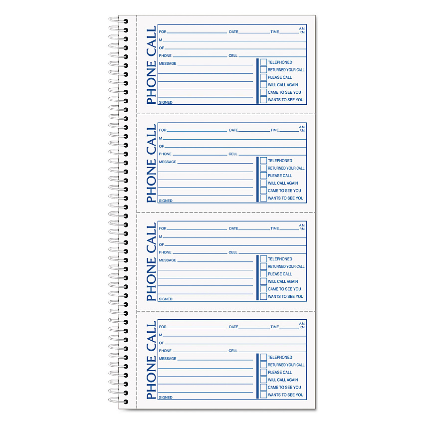 TOPS Spiralbound Message Book, Two-Part Carbonless, 2.75 x 5, 4/Page, 200 Forms (4002)