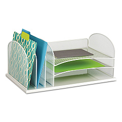 Safco Onyx Desk Organizer with Three Horizontal and Three Upright Sections, Letter Size Files, 19.5" x 11.5" x 8.25", White (3254WH)
