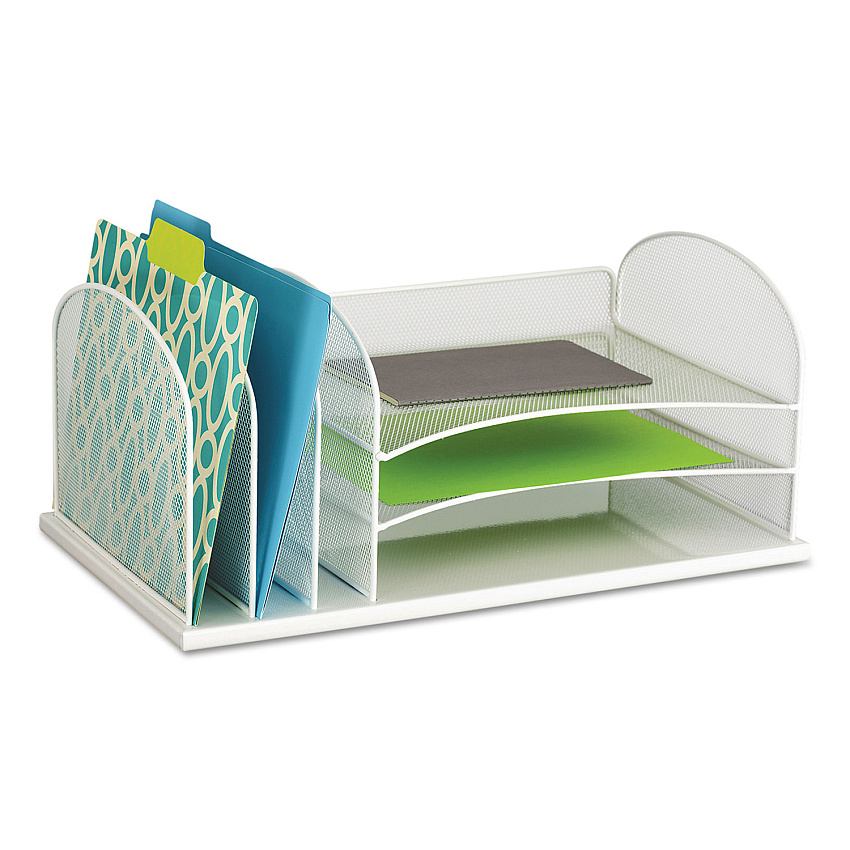 Safco Onyx Desk Organizer with Three Horizontal and Three Upright Sections, Letter Size Files, 19.5" x 11.5" x 8.25", White (3254WH)