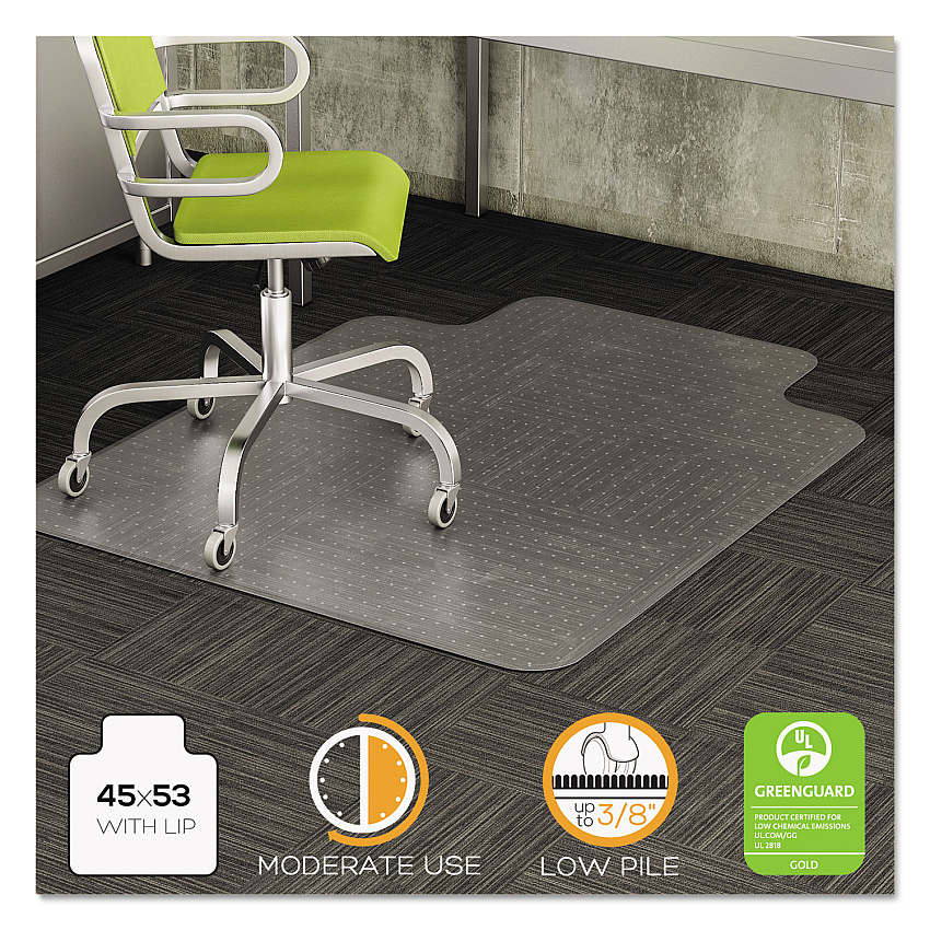 Deflecto DuraMat Moderate Use Chair Mat for Low Pile Carpet, 45 x 53 with Lip, Clear (CM13233COM)