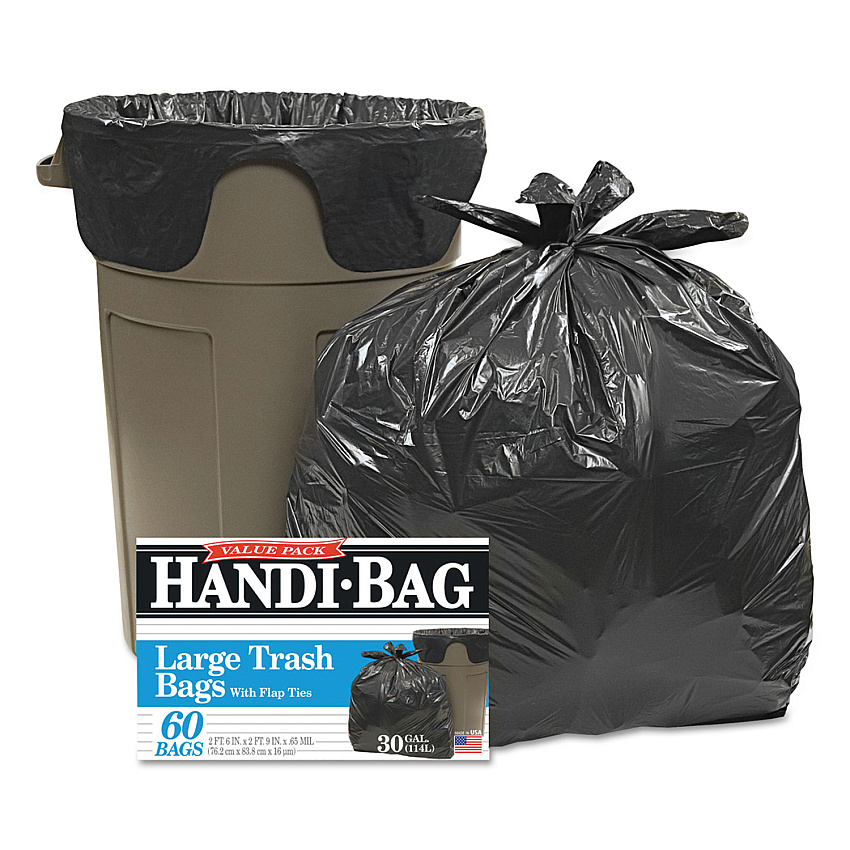Handi-Bag Super Value Pack, 30 gal, 0.65 mil, 30" x 33", Black, 60/Box (HAB6FT60)