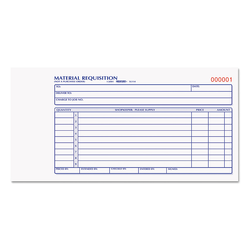 Rediform Material Requisition Book, Two-Part Carbonless, 7.88 x 4.25, 1/Page, 50 Forms (1L114)