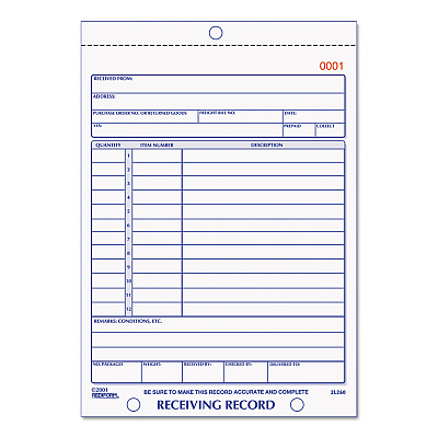 Rediform Receiving Record Book, Three-Part Carbonless, 5.56 x 7.94, 1/Page, 50 Forms (2L260)