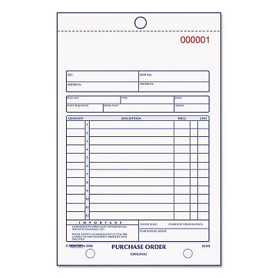 Rediform Purchase Order Book, Three-Part Carbonless, 5.5 x 7.88, 1/Page, 50 Forms (1L141)