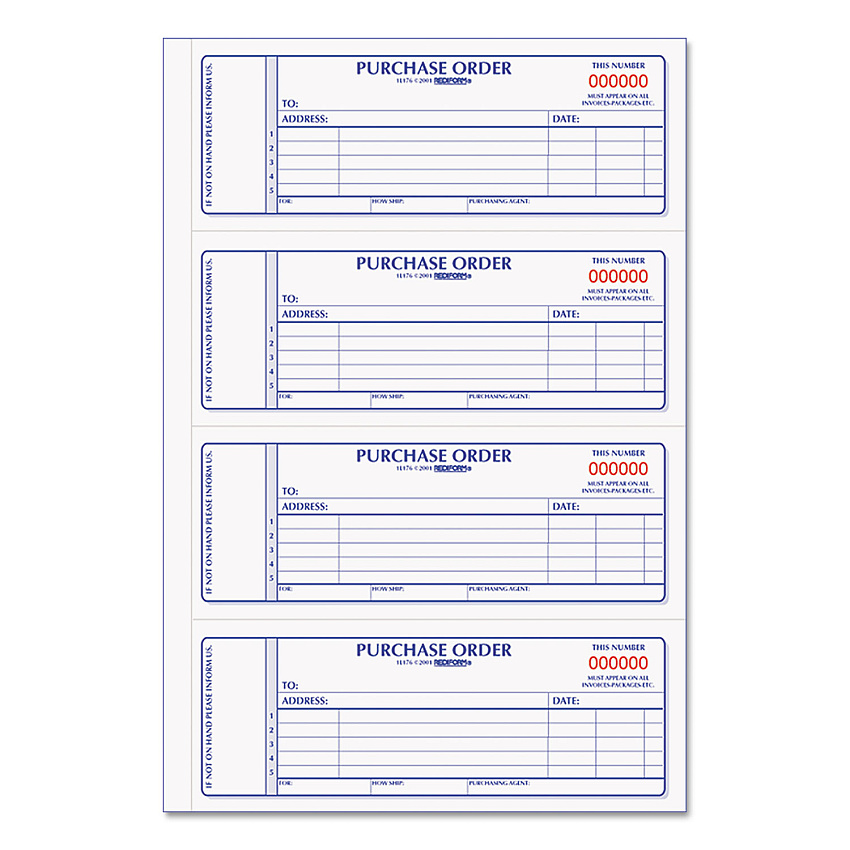 Rediform Purchase Order Book, Two-Part Carbonless, 7 x 2.75, 4/Page, 400 Forms (1L176)