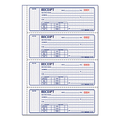 Rediform Money Receipt Book, Three-Part Carbonless, 7 x 2.75, 4/Page, 100 Forms (8L808)
