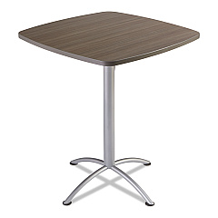 Iceberg iLand Table, Bistro-Height, Square Top, Contoured Edges, 36 x 36 x 42, Natural Teak/Silver (69757)