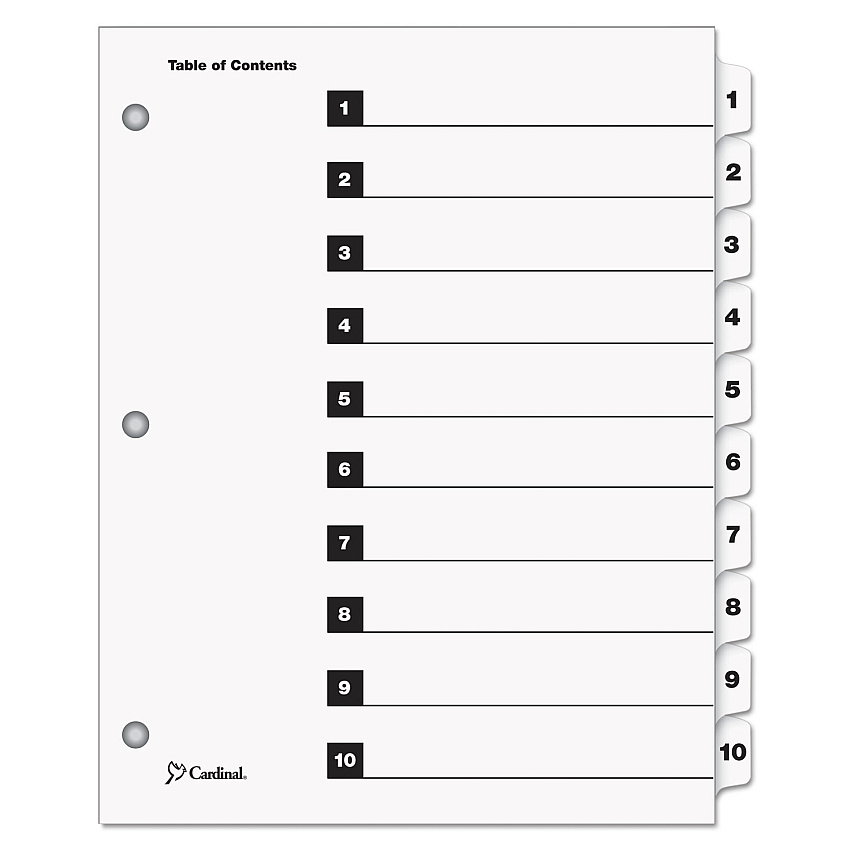 Cardinal OneStep Printable Table of Contents and Dividers, 10-Tab, 1 to 10, 11 x 8.5, White, 1 Set (61013)