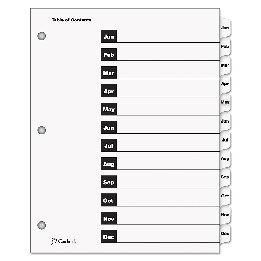 Cardinal OneStep Printable Table of Contents and Dividers, 12-Tab, Jan. to Dec., 11 x 8.5, White, 1 Set (60313)