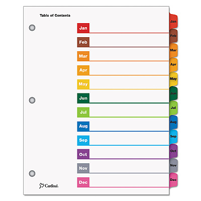 Cardinal OneStep Printable Table of Contents and Dividers, 12-Tab, Jan. to Dec., 11 x 8.5, White, 1 Set (60318)