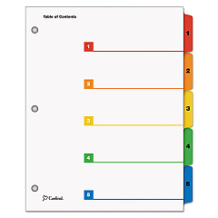 Cardinal OneStep Printable Table of Contents and Dividers, 5-Tab, 1 to 5, 11 x 8.5, White, 1 Set (60518)