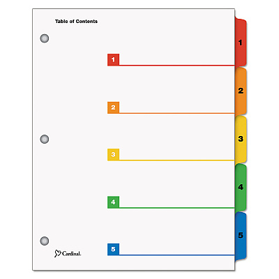 Cardinal OneStep Printable Table of Contents and Dividers, 5-Tab, 1 to 5, 11 x 8.5, White, 1 Set (60518)