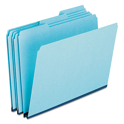 Pendaflex Pressboard Expanding File Folders, 1/3-Cut Tabs: Assorted, Legal Size, 1" Expansion, Blue, 25/Box (9300T13)