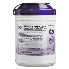 Super Sani-Cloth Germicidal Disposable Wipes, 1-Ply, 6 x 6.75, Unscented, White, 160/Canister, 12 Canisters/Carton (Q55172)