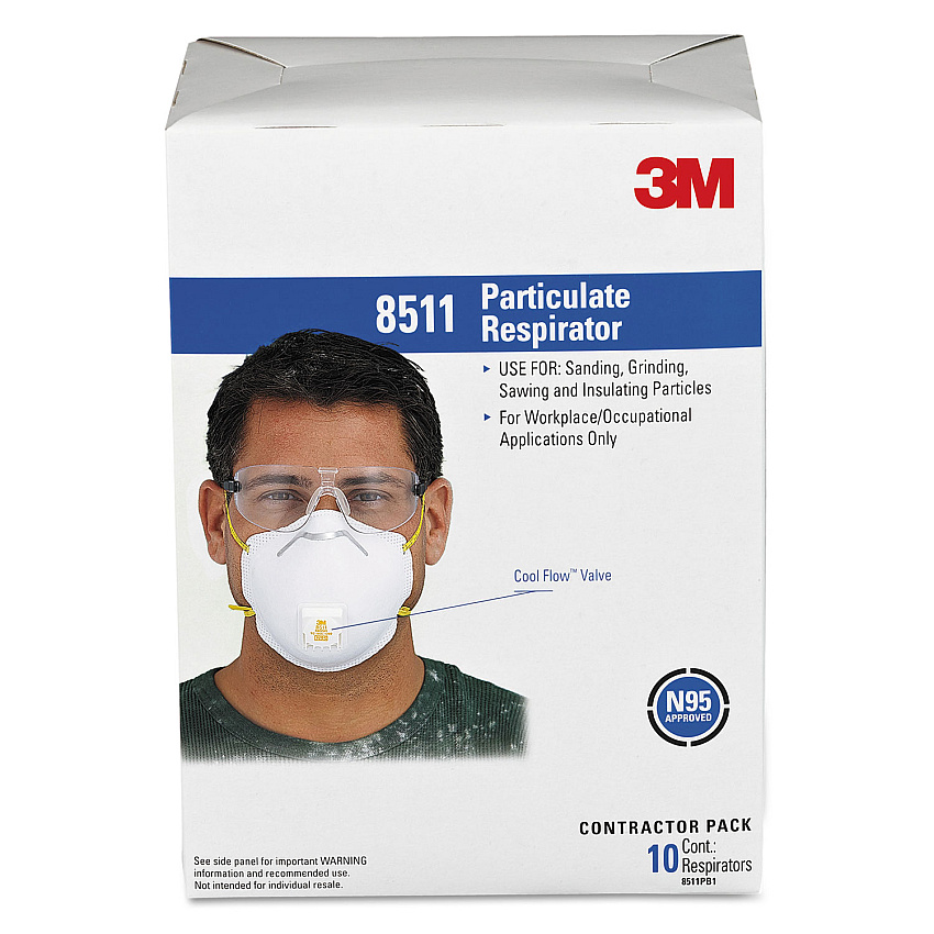 3M Particulate Respirator w/Cool Flow Exhalation Valve, 10 Masks/Box (8511)