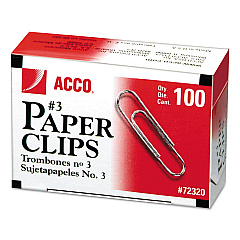 ACCO Paper Clips, Small (No. 3), Silver, 1,000/Pack (72320)