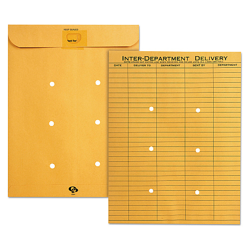 Quality Park Brown Kraft Resealable Redi-Tac Interoffice Envelope, #97, One-Sided Five-Column Format, 10 x 13, Brown Kraft, 100/Box (63664)