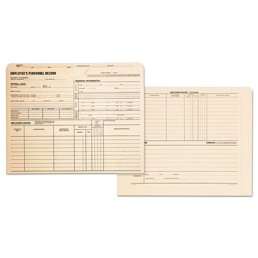 Quality Park Employee Record Jacket, Straight Tab, Letter Size, Manila, 100/Box (69999)