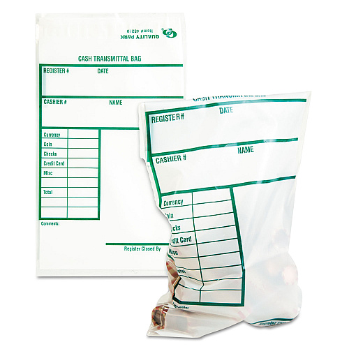 Quality Park Cash Transmittal Bags, Printed Info Block, 6 x 9, Clear, 100/Pack (45220)